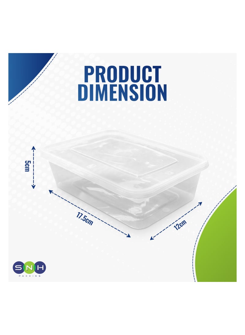 SNH Packing [Pack of 24] Clear Rectangular 650ml Microwave-Safe Food Containers with Lids Transparent Plastic Meal Prep and Food Storage Boxes Reusable Lunch and Takeaway Containers - Image 2